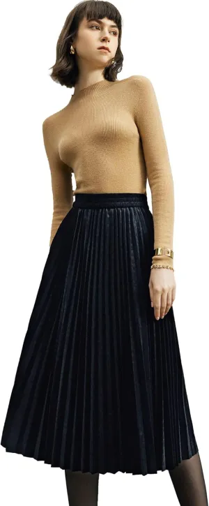 Women's Midi Waisted Pleated Long Skirts for Women Skirt Below Knee Vintage