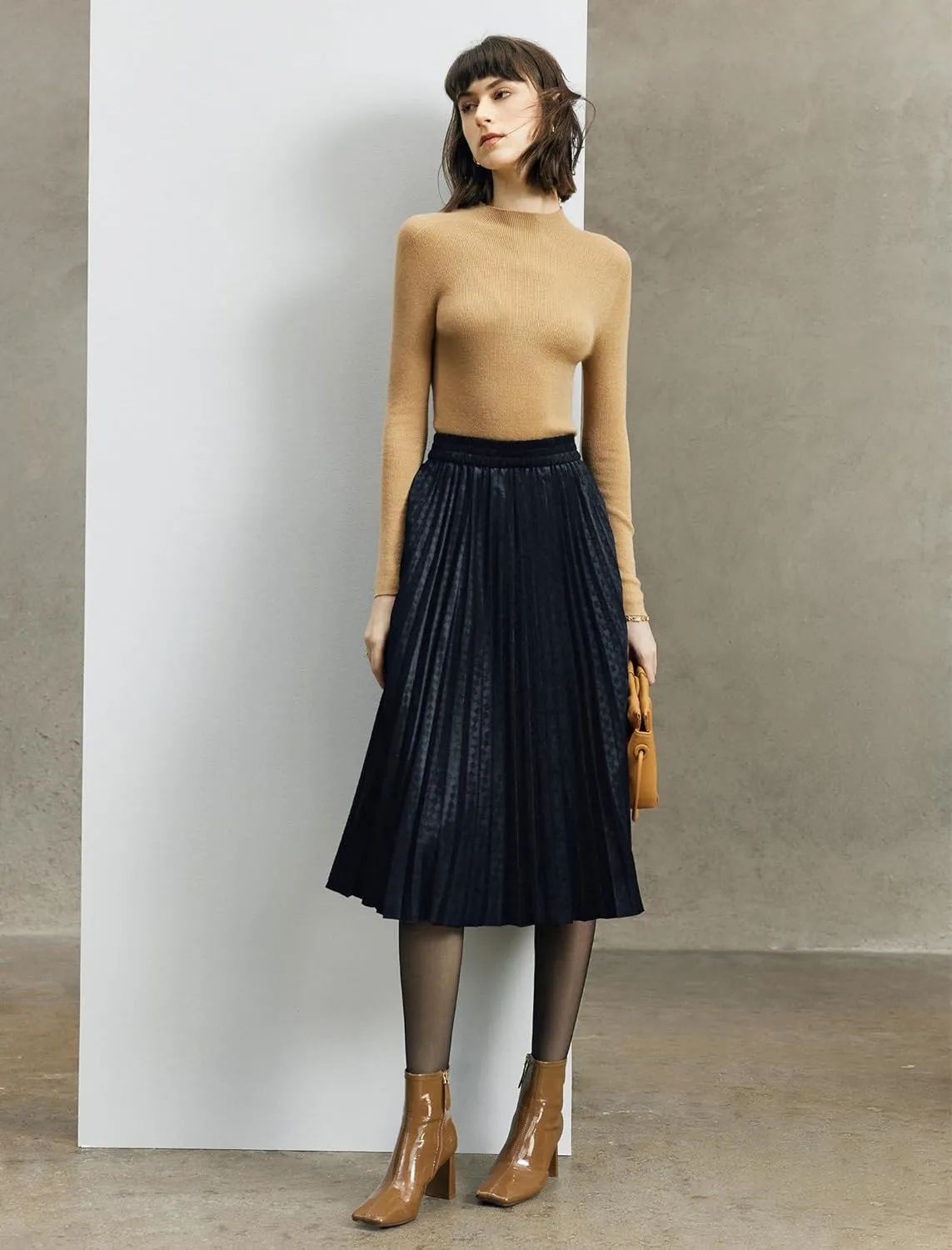 Women's Midi Waisted Pleated Long Skirts for Women Skirt Below Knee Vintage