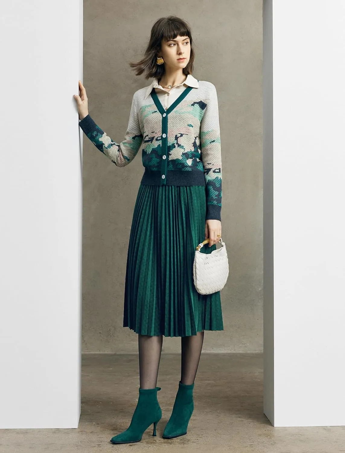 Women's Midi Waisted Pleated Long Skirts for Women Skirt Below Knee Vintage