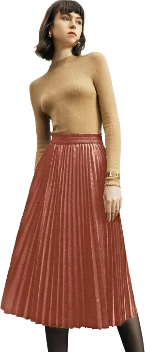 Women's Midi Waisted Pleated Long Skirts for Women Skirt Below Knee Vintage