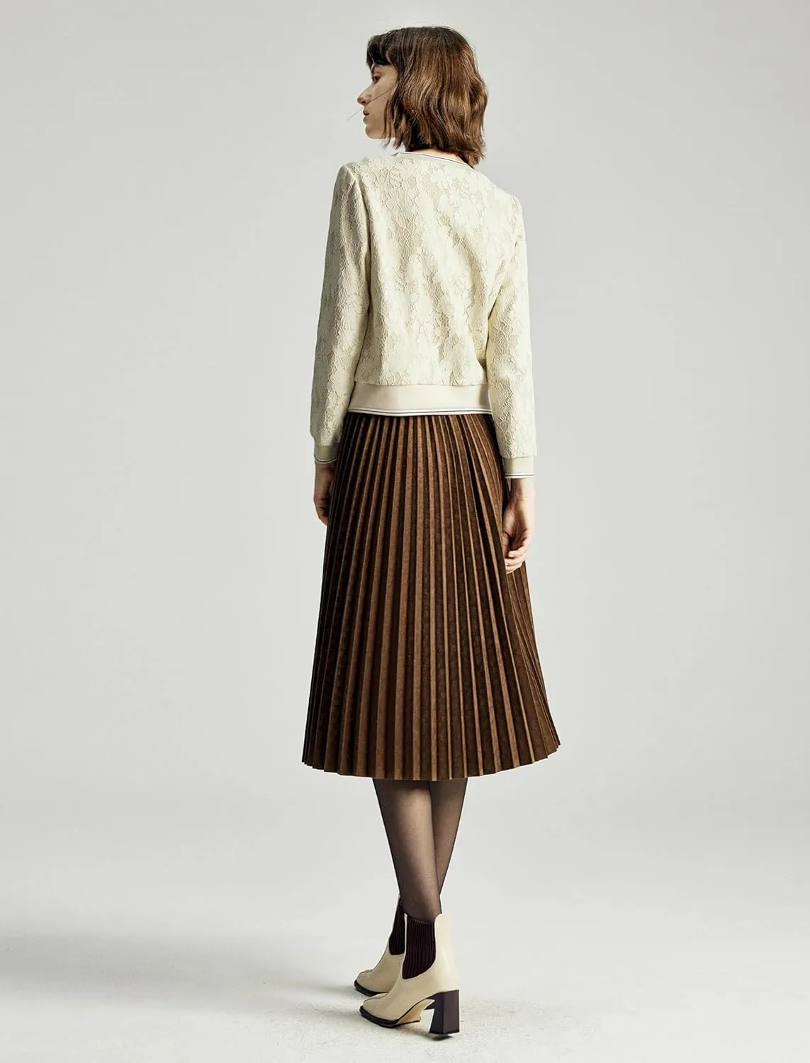 Women's Midi Waisted Pleated Long Skirts for Women Skirt Below Knee Vintage