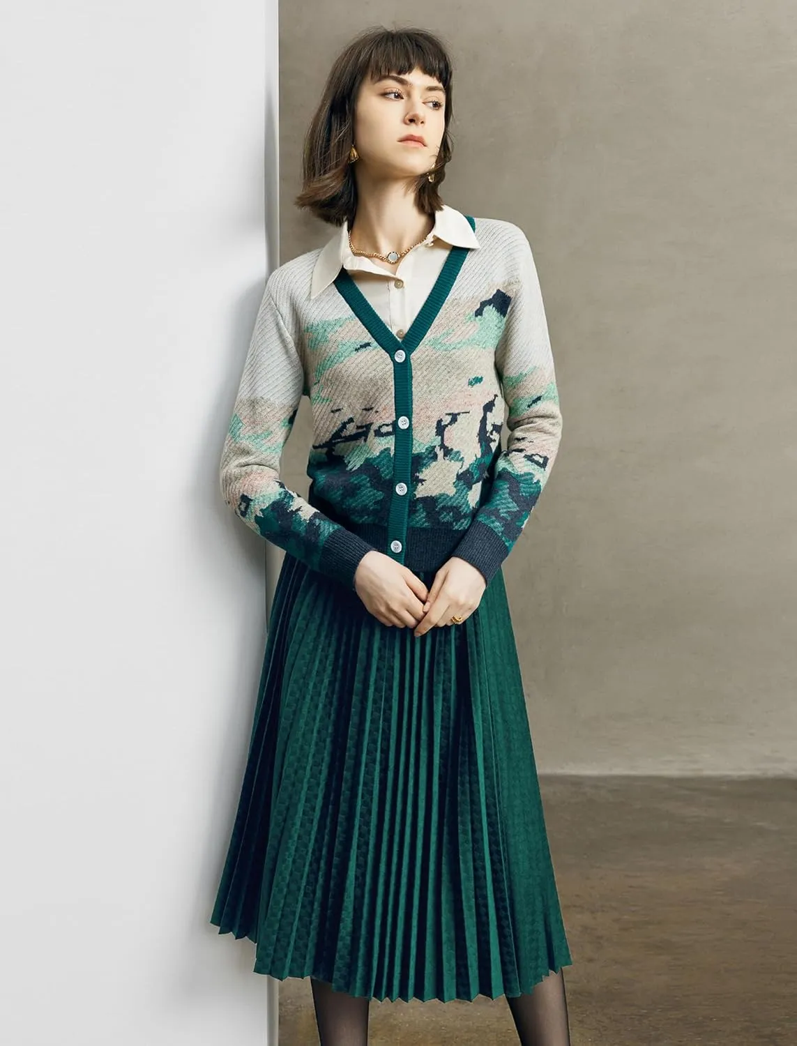 Women's Midi Waisted Pleated Long Skirts for Women Skirt Below Knee Vintage