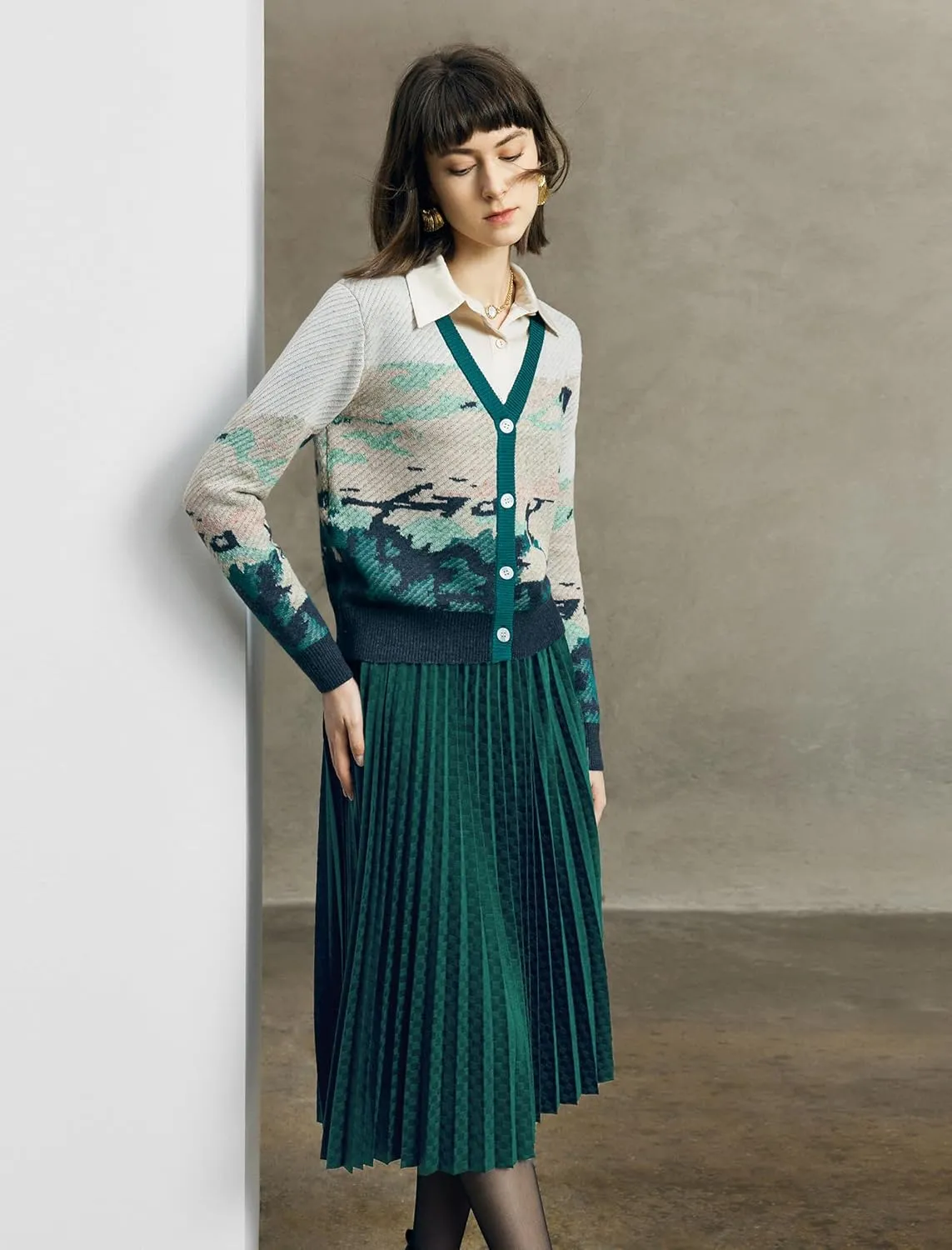 Women's Midi Waisted Pleated Long Skirts for Women Skirt Below Knee Vintage