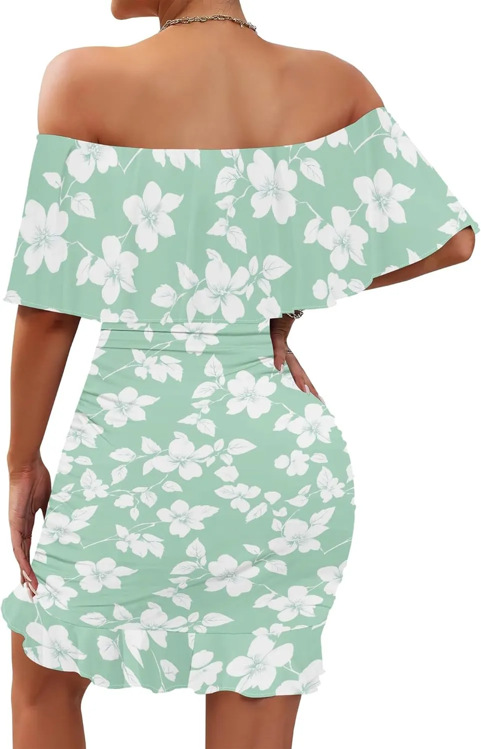 Women's One Shoulder Bubble Dress Bodycon Floral Ruffle Hem Mini Dress Trendy Summer Party Babydoll Dresses