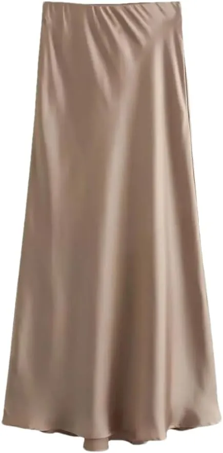 Women's Solid Color Pleated Retro Mid-Waist Midi Skirt