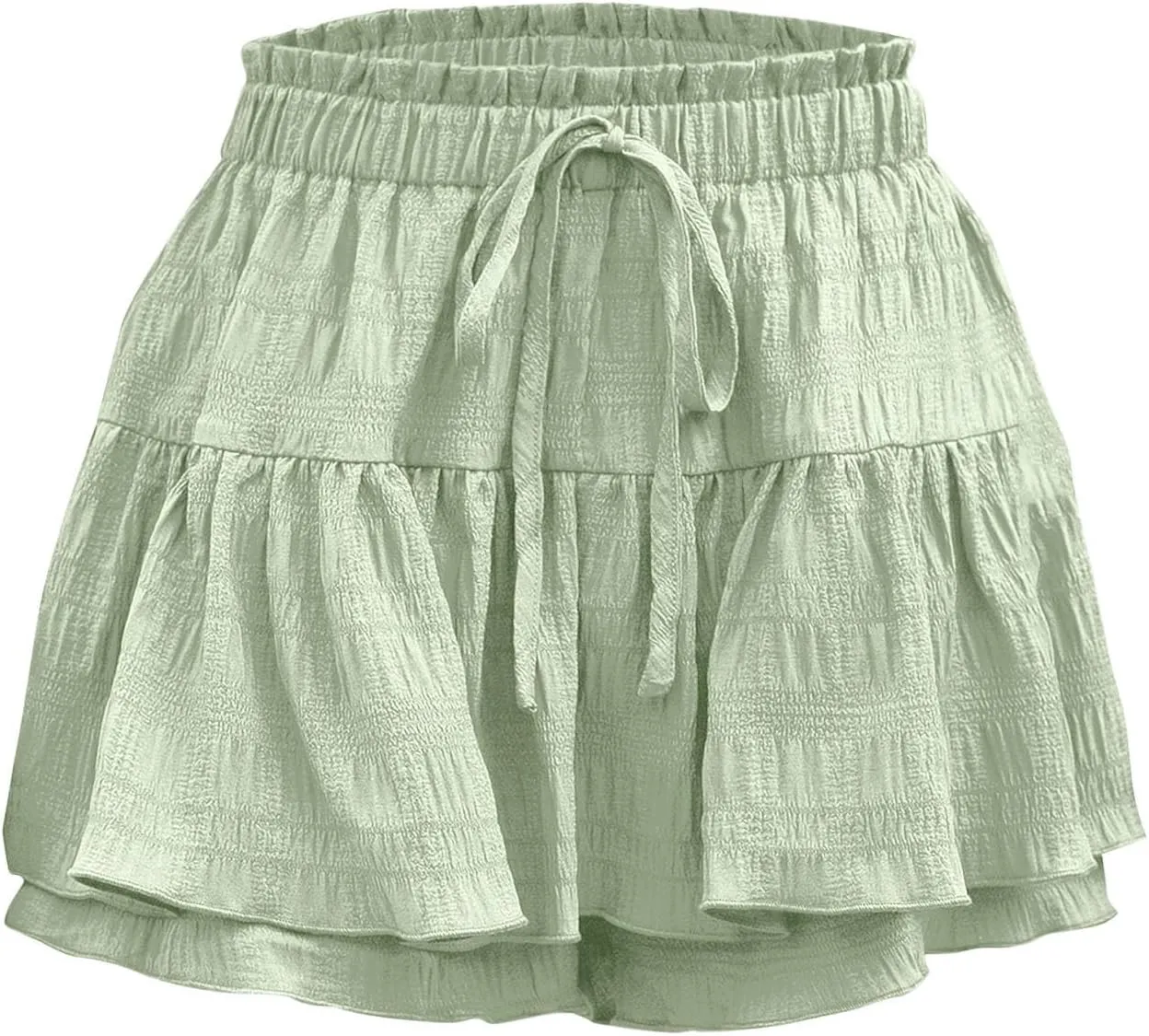 Women's Solid Color Ruffled Hem Drawstring Skirt Shorts Casual Boho Tiered Skorts Going Out High Waisted Skirts