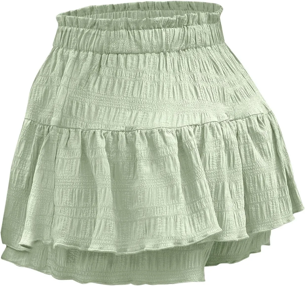 Women's Solid Color Ruffled Hem Drawstring Skirt Shorts Casual Boho Tiered Skorts Going Out High Waisted Skirts