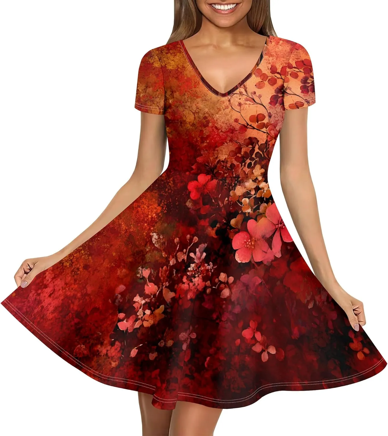 Women's Summer Dress Casual Swing Ombre Floral Dress Ruffle Short Sleeve Tank Dress Beach Mini A-Line Skirt 2025