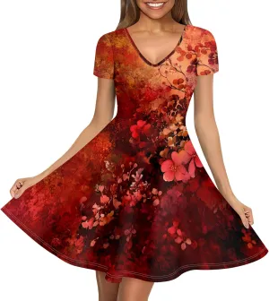 Women's Summer Dress Casual Swing Ombre Floral Dress Ruffle Short Sleeve Tank Dress Beach Mini A-Line Skirt 2025