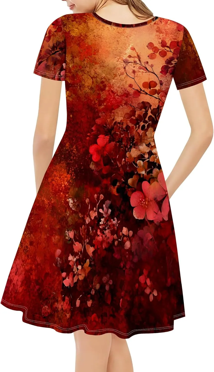 Women's Summer Dress Casual Swing Ombre Floral Dress Ruffle Short Sleeve Tank Dress Beach Mini A-Line Skirt 2025