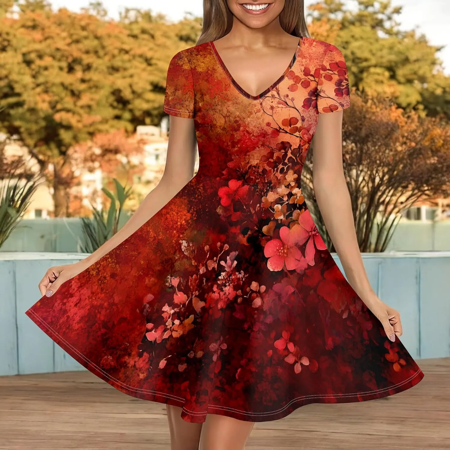 Women's Summer Dress Casual Swing Ombre Floral Dress Ruffle Short Sleeve Tank Dress Beach Mini A-Line Skirt 2025