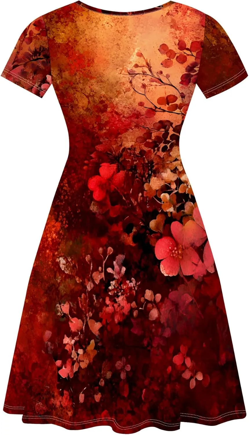 Women's Summer Dress Casual Swing Ombre Floral Dress Ruffle Short Sleeve Tank Dress Beach Mini A-Line Skirt 2025