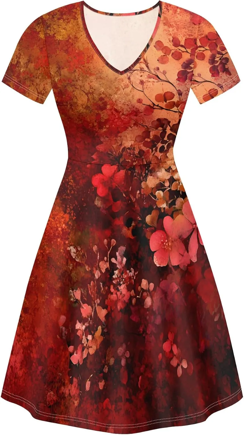 Women's Summer Dress Casual Swing Ombre Floral Dress Ruffle Short Sleeve Tank Dress Beach Mini A-Line Skirt 2025