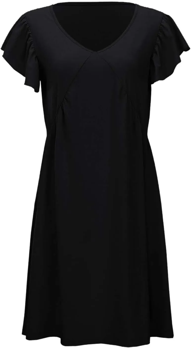 Women's Summer Dresses 2025 Beach Casual Deep V Neck Loose Sundress Ruffle Sleeve Mini Dress