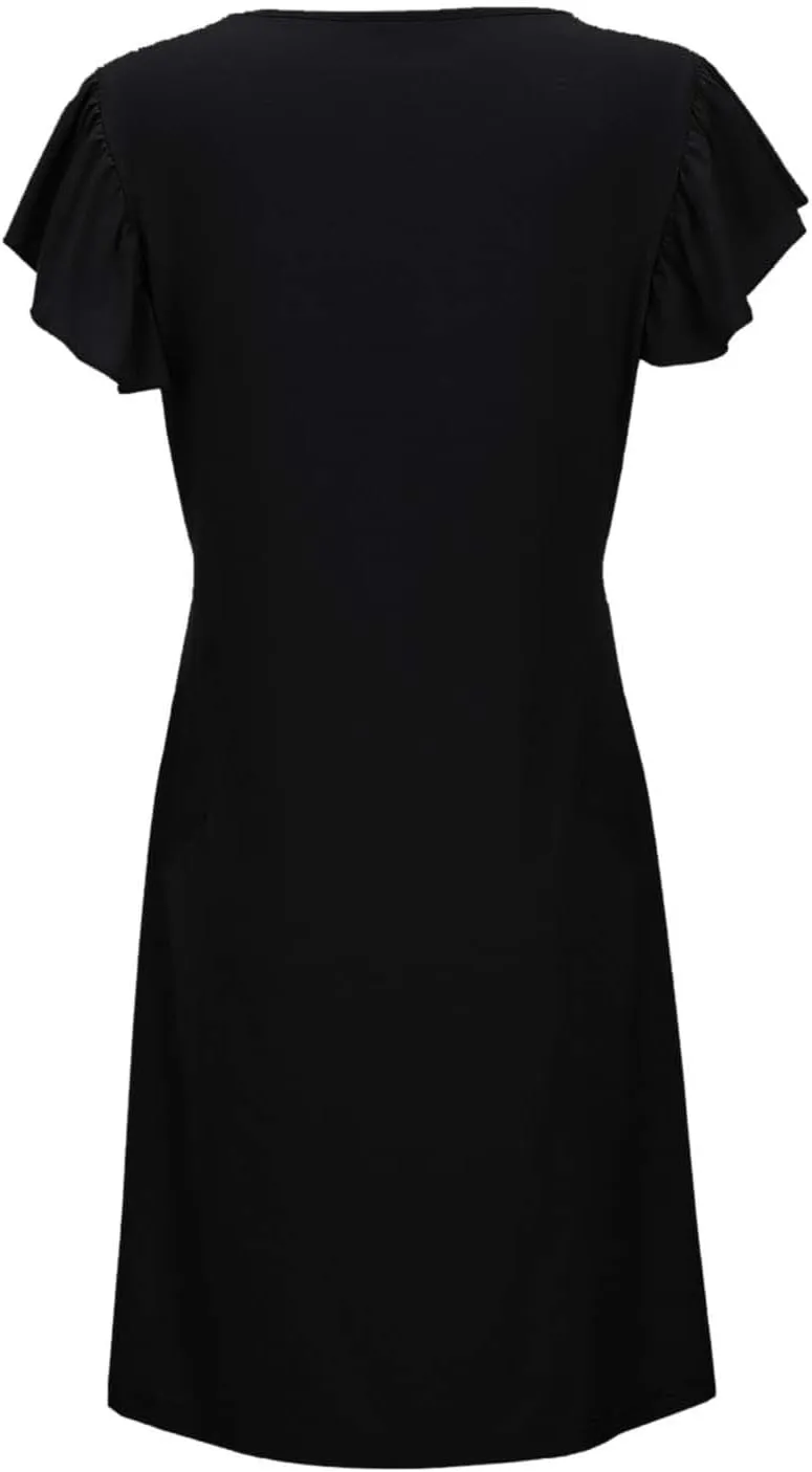 Women's Summer Dresses 2025 Beach Casual Deep V Neck Loose Sundress Ruffle Sleeve Mini Dress