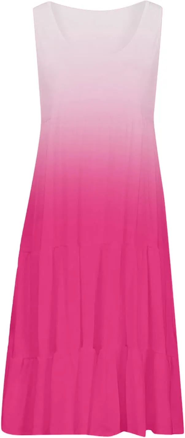 Womens Summer Dresses Casual 2024 Gradient Sleeveless Sundresses Ladies Plus Size Trendy Petite Dresses