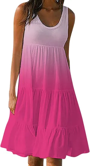 Womens Summer Dresses Casual 2024 Gradient Sleeveless Sundresses Ladies Plus Size Trendy Petite Dresses