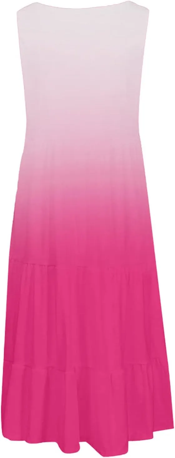 Womens Summer Dresses Casual 2024 Gradient Sleeveless Sundresses Ladies Plus Size Trendy Petite Dresses