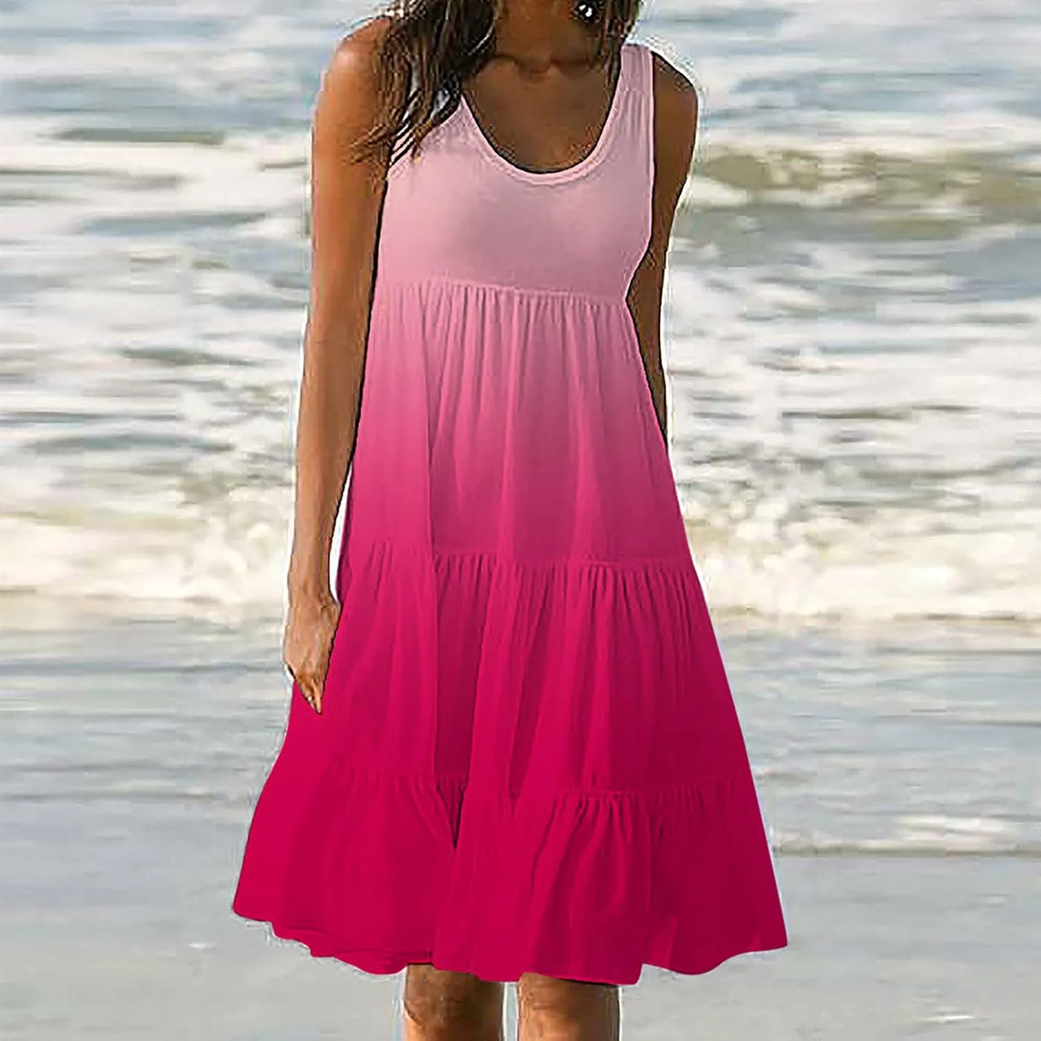 Womens Summer Dresses Casual 2024 Gradient Sleeveless Sundresses Ladies Plus Size Trendy Petite Dresses