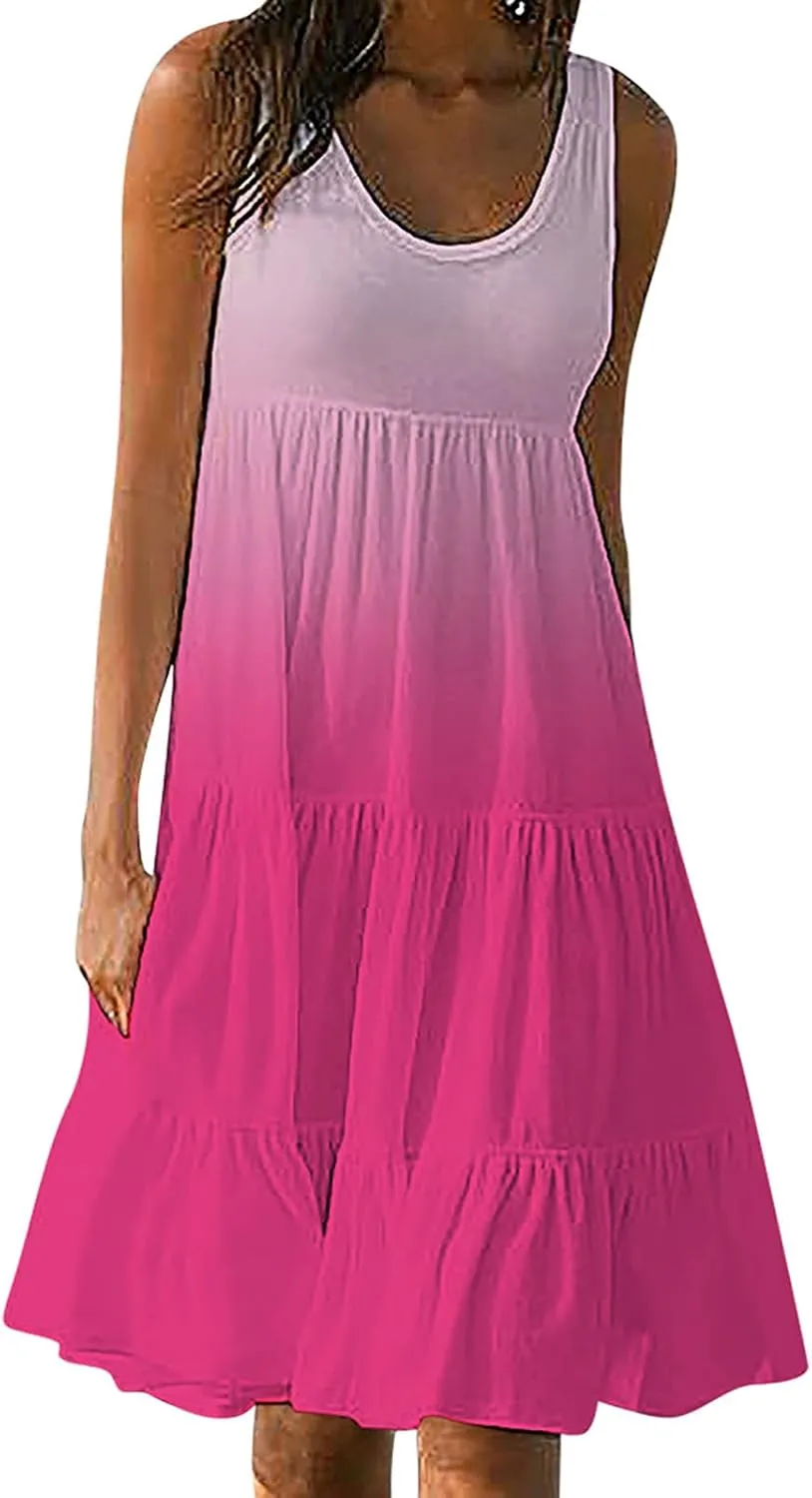 Womens Summer Dresses Casual 2024 Gradient Sleeveless Sundresses Ladies Plus Size Trendy Petite Dresses