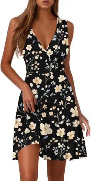 Womens Summer Off Shoulder Mini Sundresses Casual Trendy Sleeveless Formal Elegant Floral Smocked Flowy Short Dress