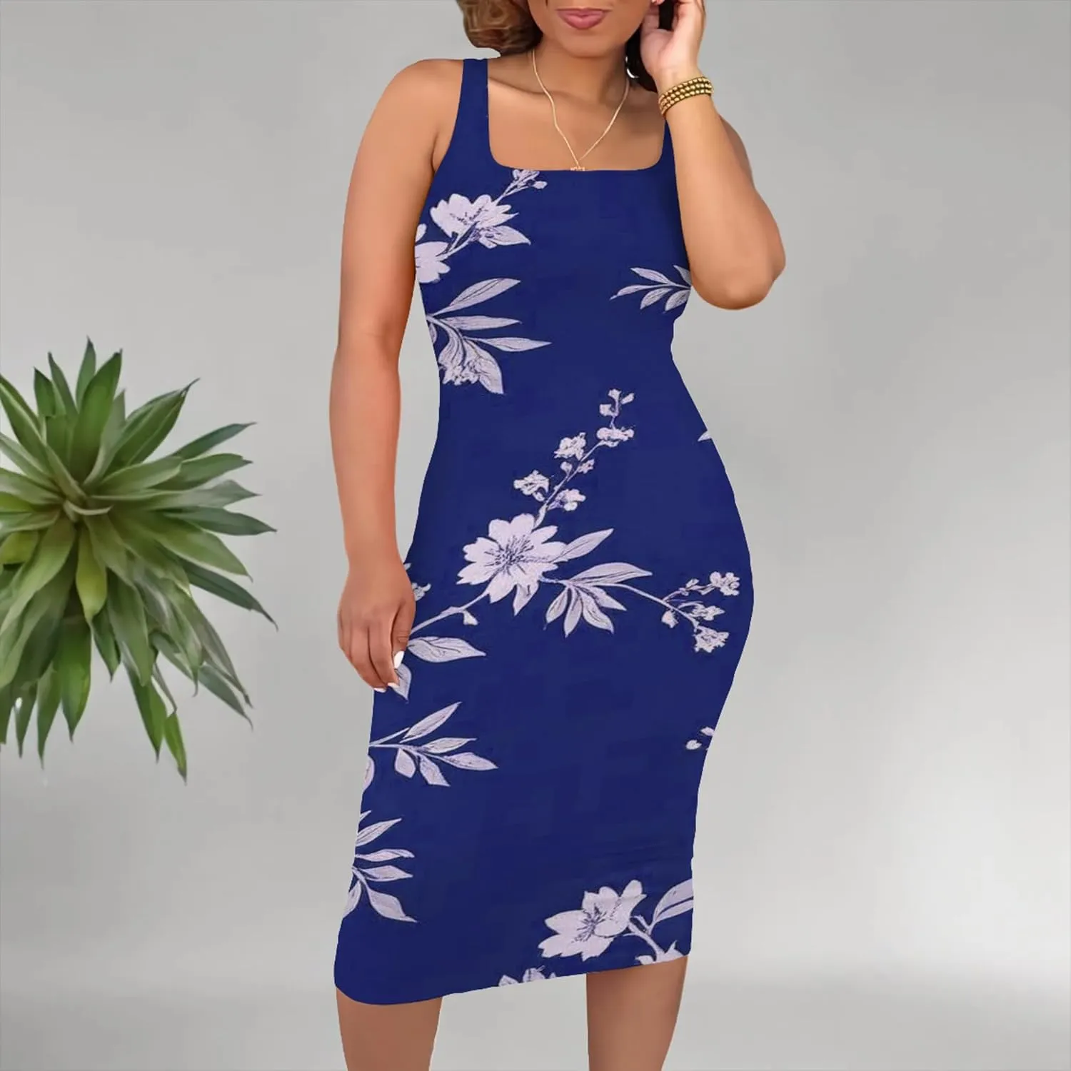 Women's Summer Sundress Sleeveless Square Neck Autumn Boho Floral Print Tie Dye Elastic Waist Ruffle Midi Dresses 2024