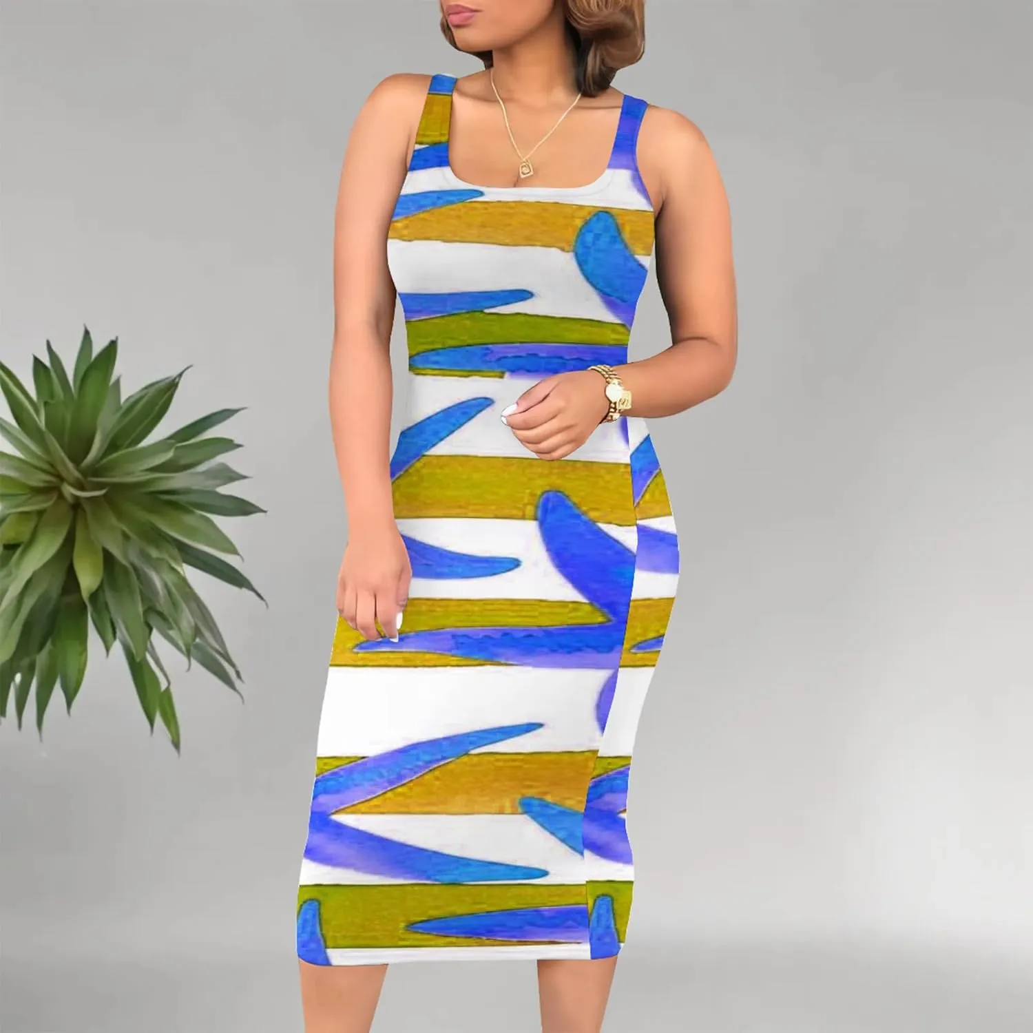 Women's Summer Sundress Sleeveless Square Neck Autumn Boho Floral Print Tie Dye Elastic Waist Ruffle Midi Dresses 2024