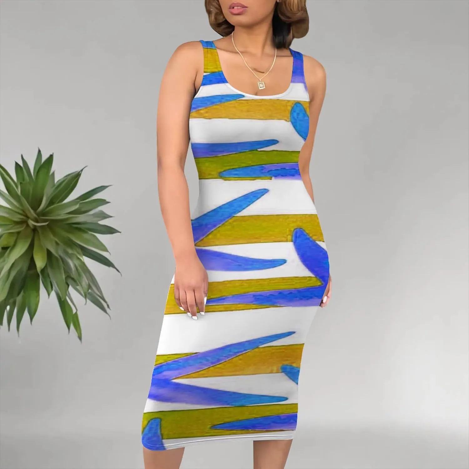 Women's Summer Sundress Sleeveless Square Neck Autumn Boho Floral Print Tie Dye Elastic Waist Ruffle Midi Dresses 2024
