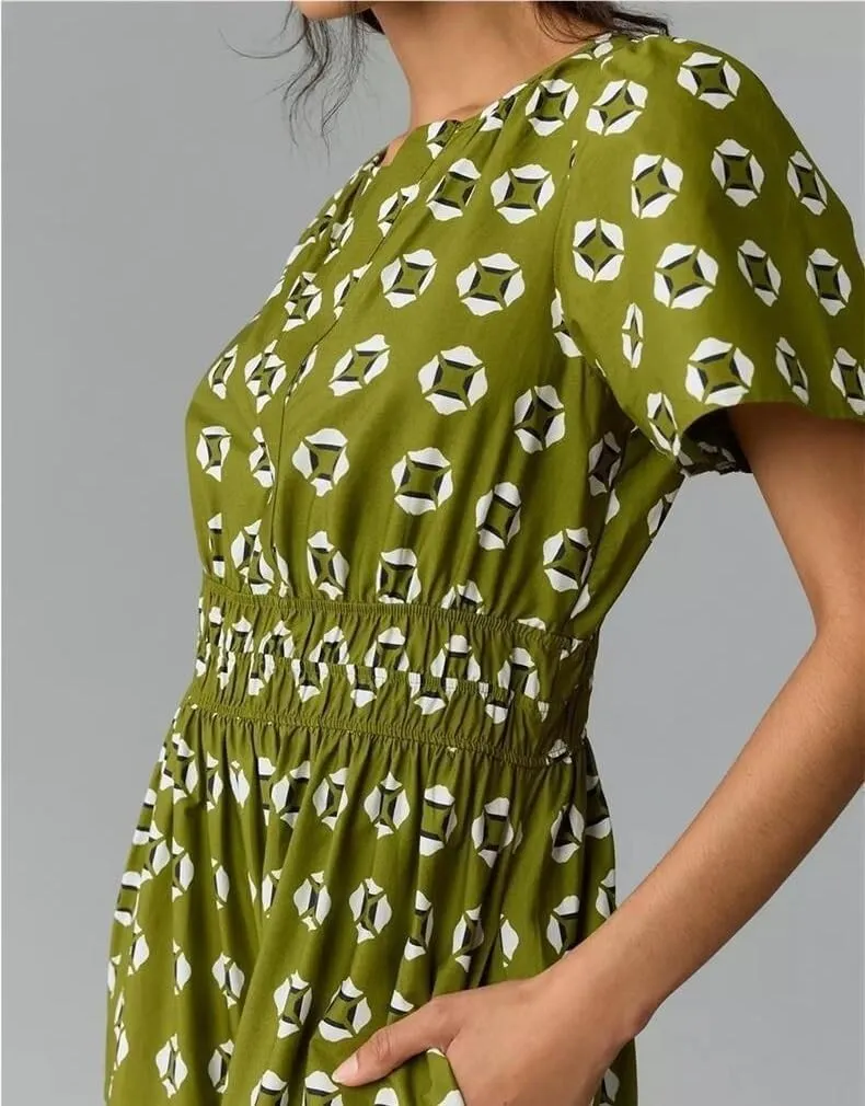 Women's Waist Cinching Retro Printed Dress, Fashionable Bohemian Long Skirt