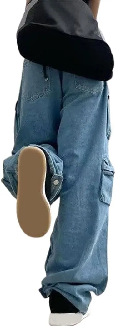 Y2K Baggy Jeans Women's Grunge Wide Leg Cargo Denim Pant Emo Fairycore High Waist Jogger Sweatpants Alt Punk Clothing