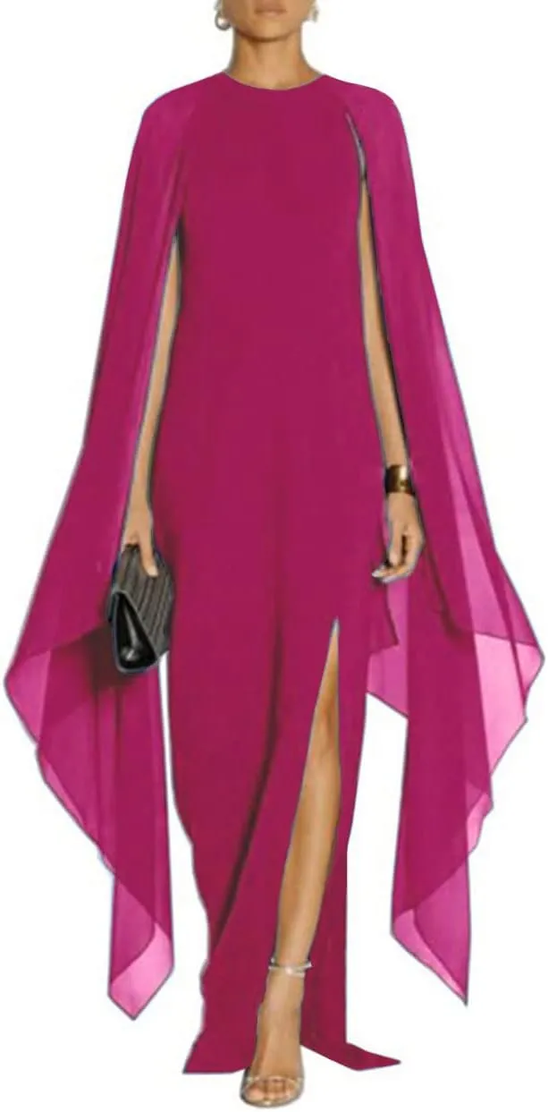 ZHengquan Women's High Split Chiffon Formal Evening Gowns Flare Sleeve Cocktail Party Dresses