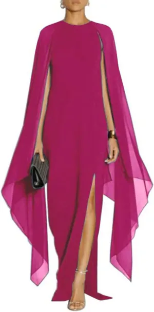 ZHengquan Women's High Split Chiffon Formal Evening Gowns Flare Sleeve Cocktail Party Dresses
