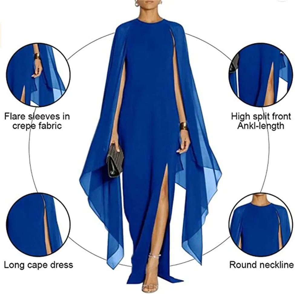 ZHengquan Women's High Split Chiffon Formal Evening Gowns Flare Sleeve Cocktail Party Dresses