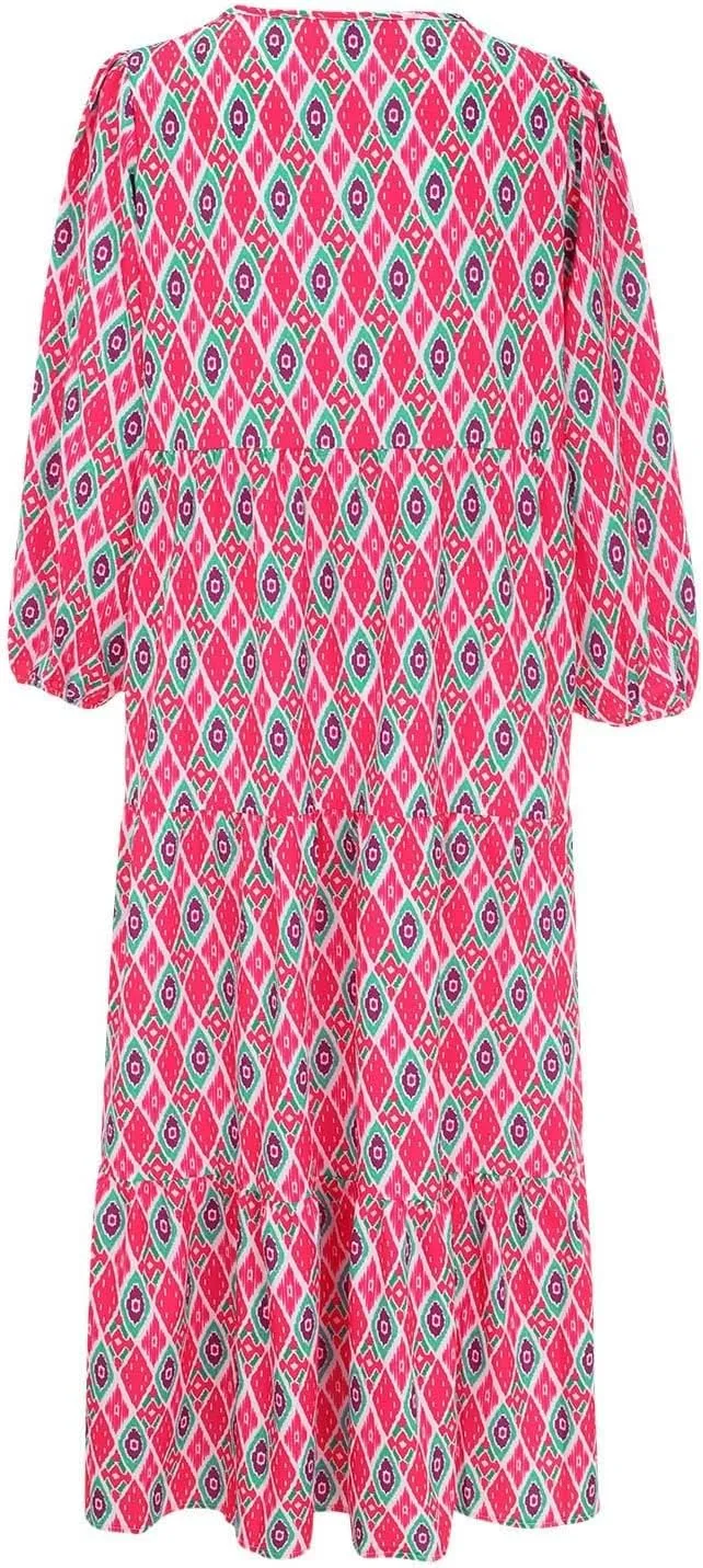 ZWRXW Womens Summer Boho Dresses Casual Loose Bohemian Floral Dress Short Sleeve Long Maxi Dress Flowy Swing Beach Dresses